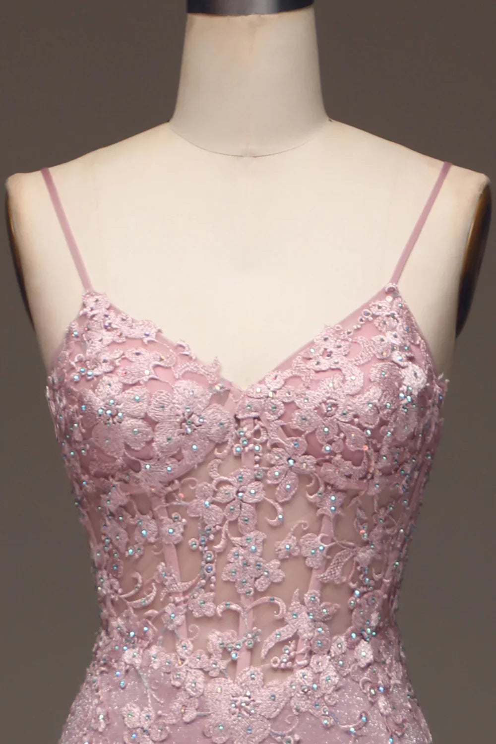 Glitter Blush Mermaid Spaghetti Straps Long Prom Dress with Beading Simple atmospheric beautiful and unique desig
