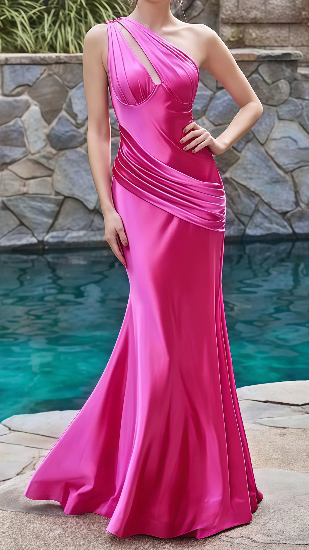 Sexy Mermaid Long Prom Dress One Shoulder Fuchsia Mermaid Prom Dress