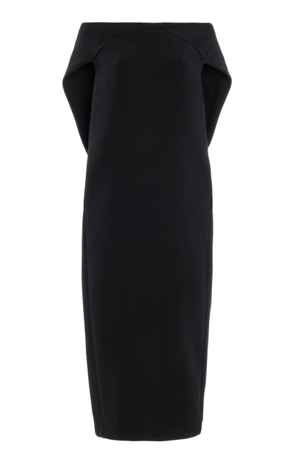 Cape-Detailed Wool Gabardine Midi Dress Full of charm simple and atmospheric