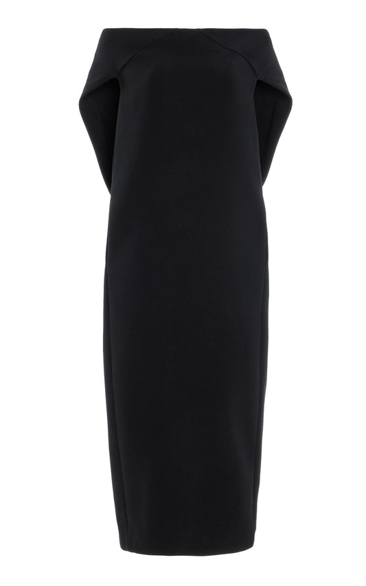 Cape-Detailed Wool Gabardine Midi Dress Full of charm simple and atmospheric