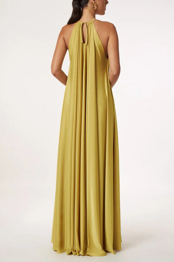 Greek Goddess Distinctive Golden Halter Neck A-line Maxi Dress Simple atmospheric beautiful and unique desi