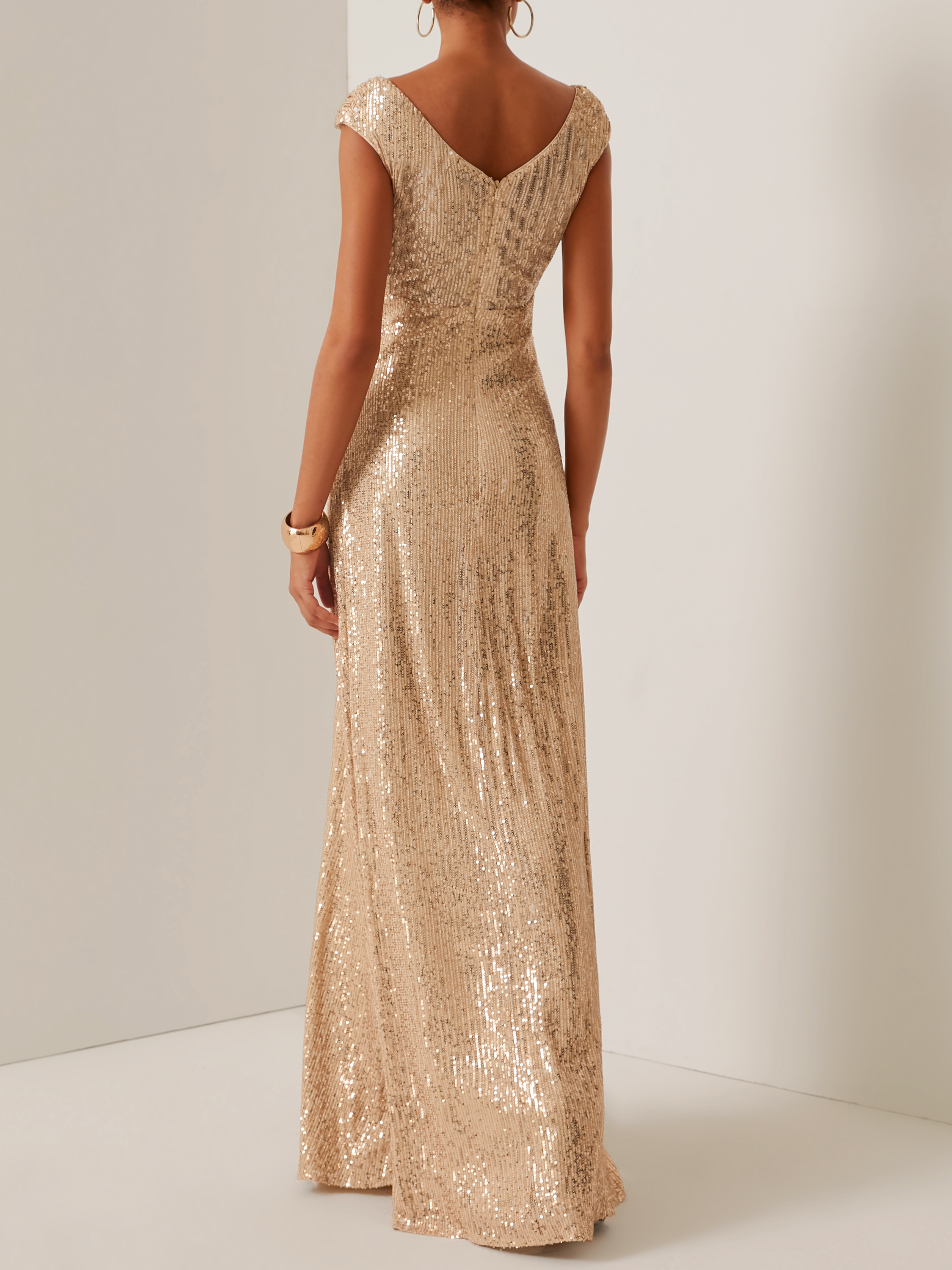 Simple beautiful generous and full of charm Golden Sequin Sleeveless Long A-line Gown