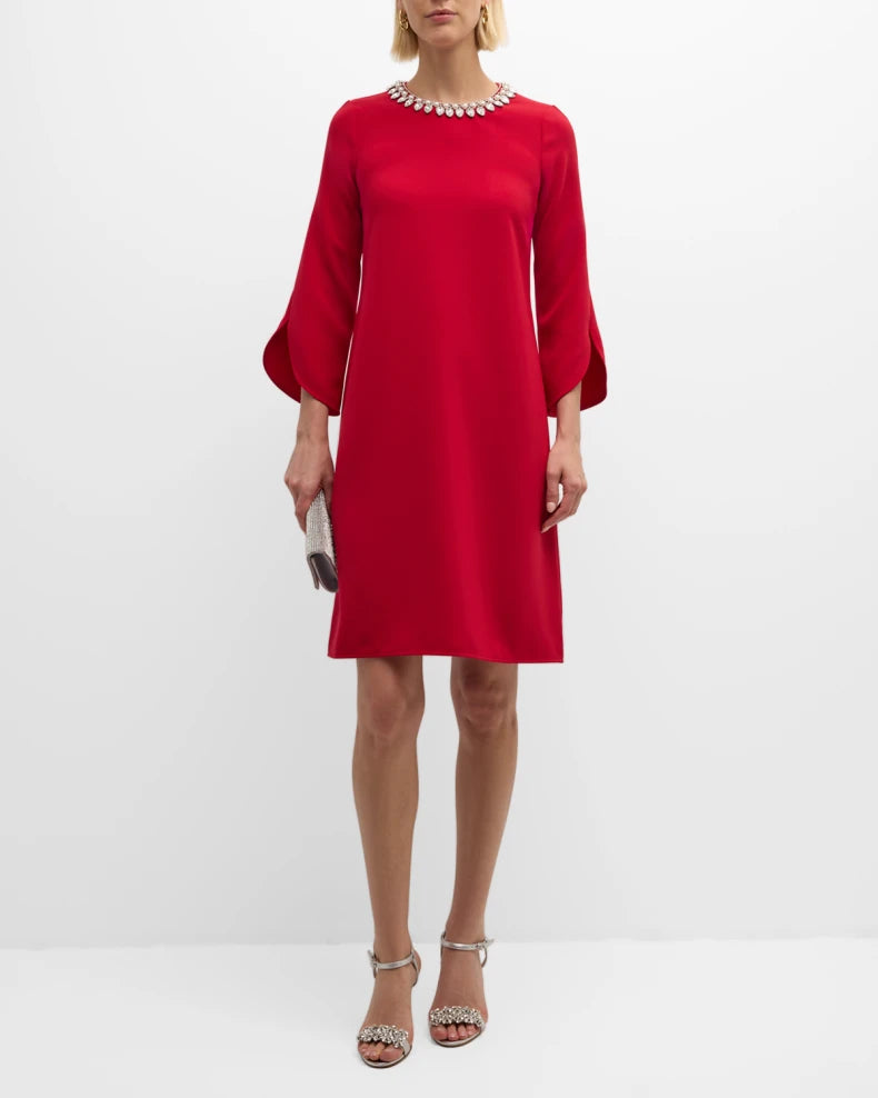Crystal-Embellished Crepe Midi Shift Dress Beautiful and charming simple and unique design