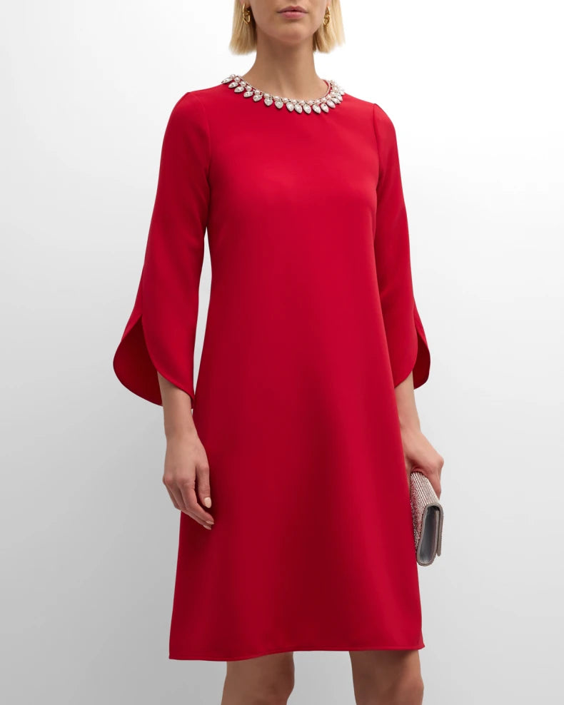 Crystal-Embellished Crepe Midi Shift Dress Beautiful and charming simple and unique design