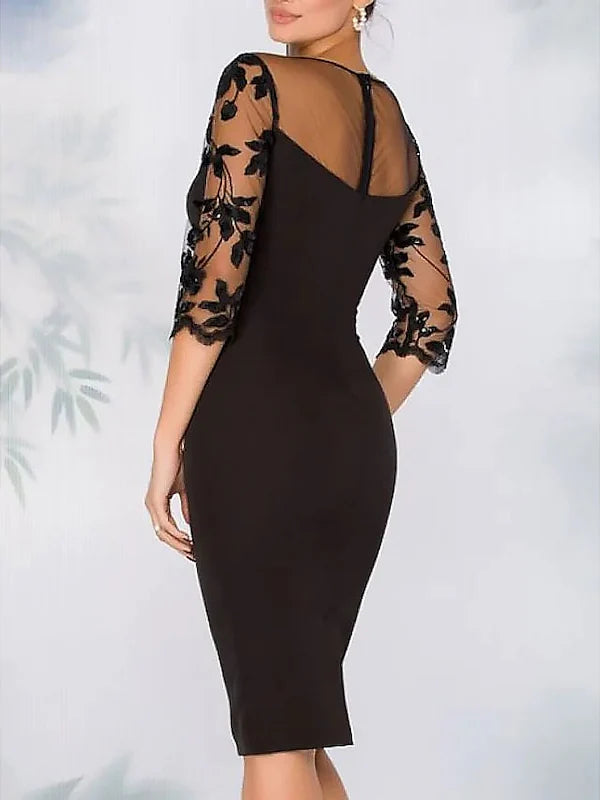 Column Illusion Neck Knee-Length Cocktail Dresses with Beading Simple gentle beautiful and unique design