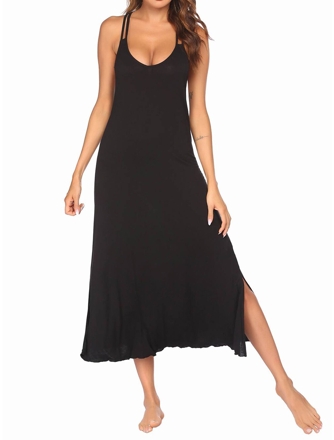Women's Casual Dress Night Dress Dress Daily Casual Split Plain Strap Home Lounge Black Gray 2023 Summer