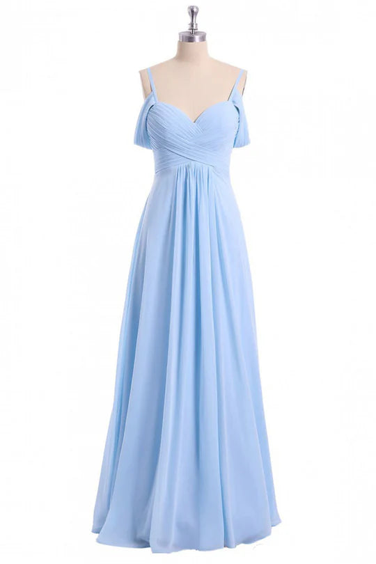 Periwinkle Off-the-Shoulder Sweetheart Bridesmaid Dress Simple gentle grand and beautiful