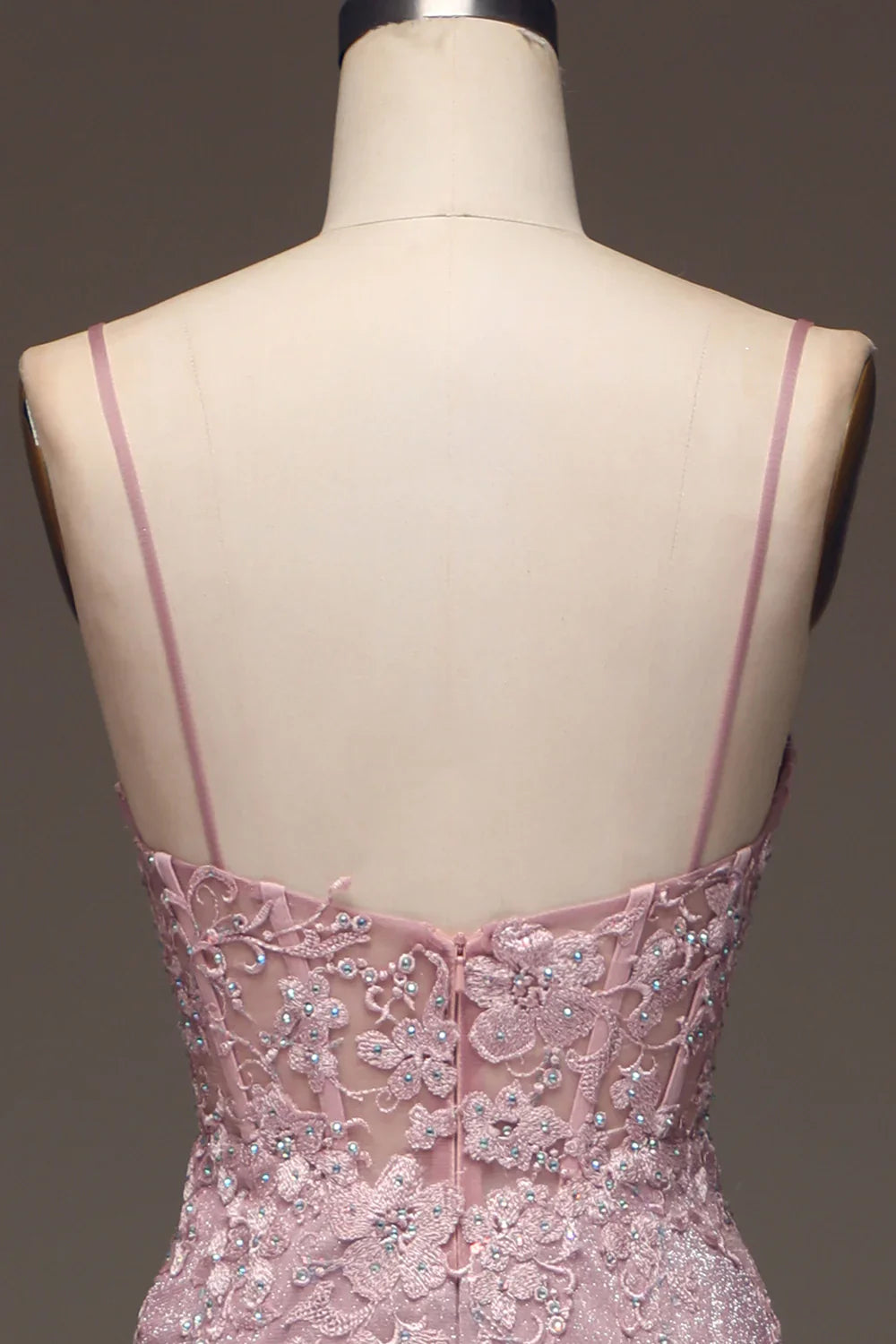 Glitter Blush Mermaid Spaghetti Straps Long Prom Dress with Beading Simple atmospheric beautiful and unique desig