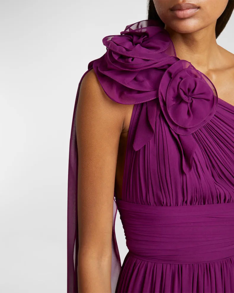 Viva Las Vegas Flower One-Shoulder Silk Gown Charming and unique design Beautiful generous simple