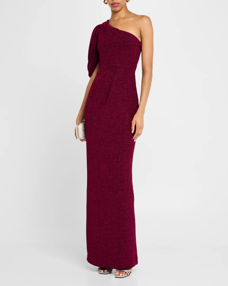 Egan Pleated One-Shoulder Column Gown Beautiful and charming simple and unique design