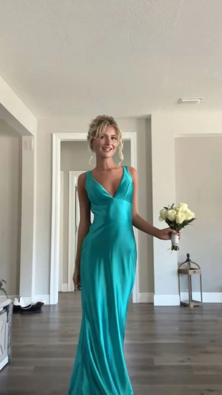 Sexy V Neck Sleeveless Evening Dress Long Prom Dresses Online