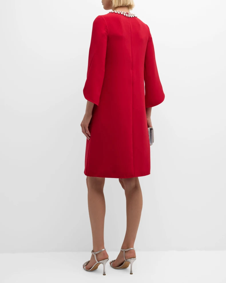 Crystal-Embellished Crepe Midi Shift Dress Beautiful and charming simple and unique design