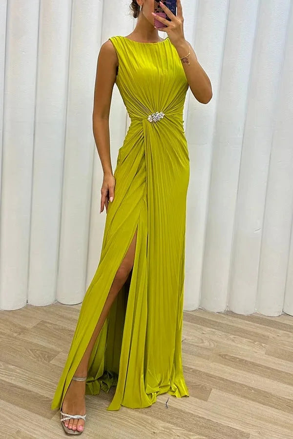 Pretty Special Pleated Embellished Slit Evening Maxi Dress Simple atmospheric beautiful and unique desi