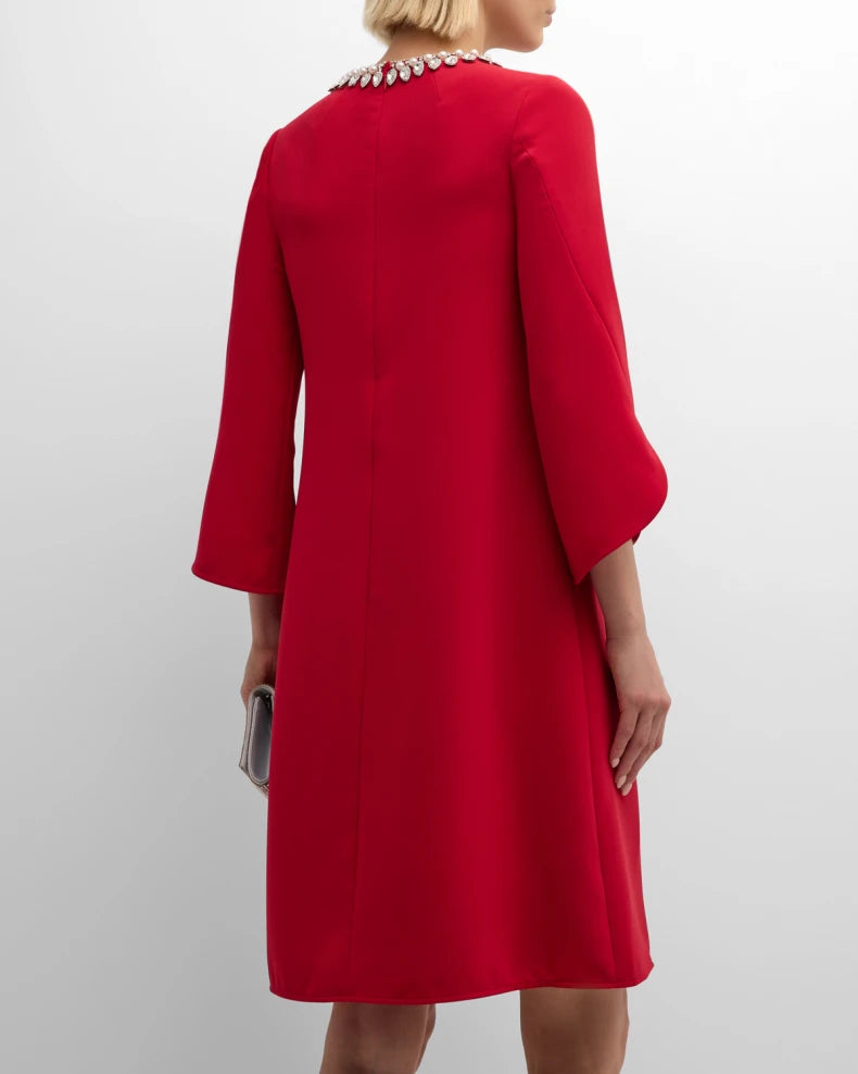 Crystal-Embellished Crepe Midi Shift Dress Beautiful and charming simple and unique design
