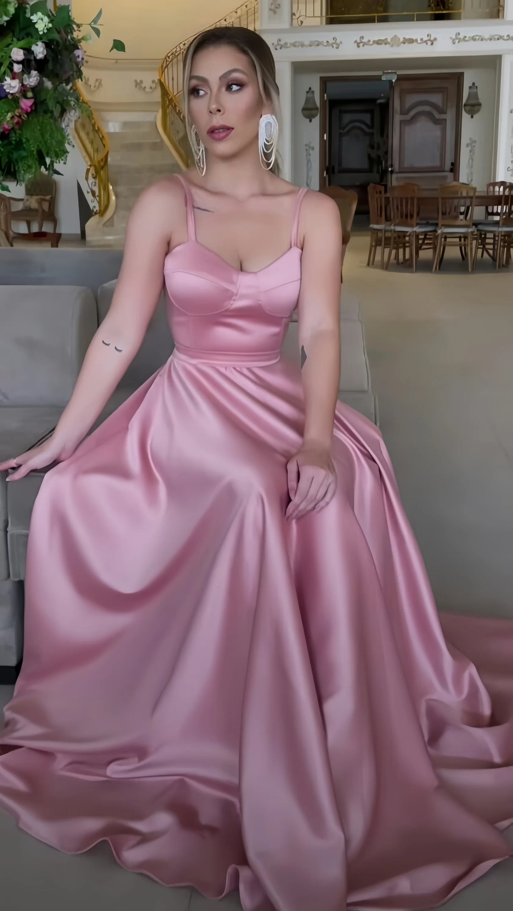 Sexy Mermaid Long Prom DressHigh Quality Light Pink Satin Prom Dress
