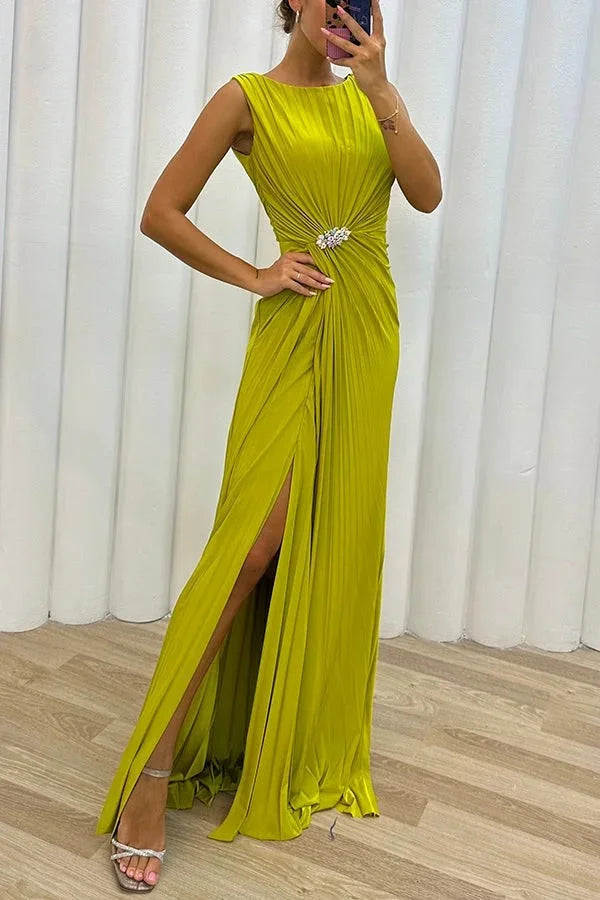Pretty Special Pleated Embellished Slit Evening Maxi Dress Simple atmospheric beautiful and unique desi