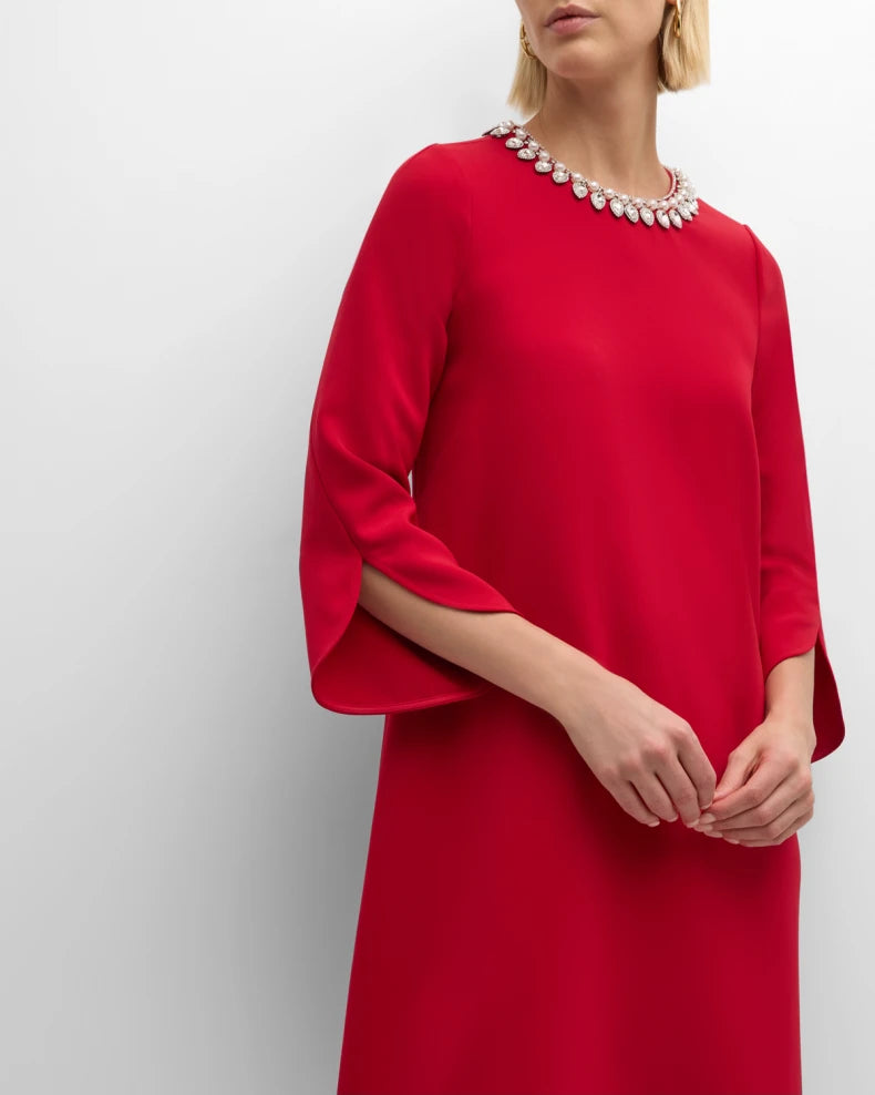 Crystal-Embellished Crepe Midi Shift Dress Beautiful and charming simple and unique design