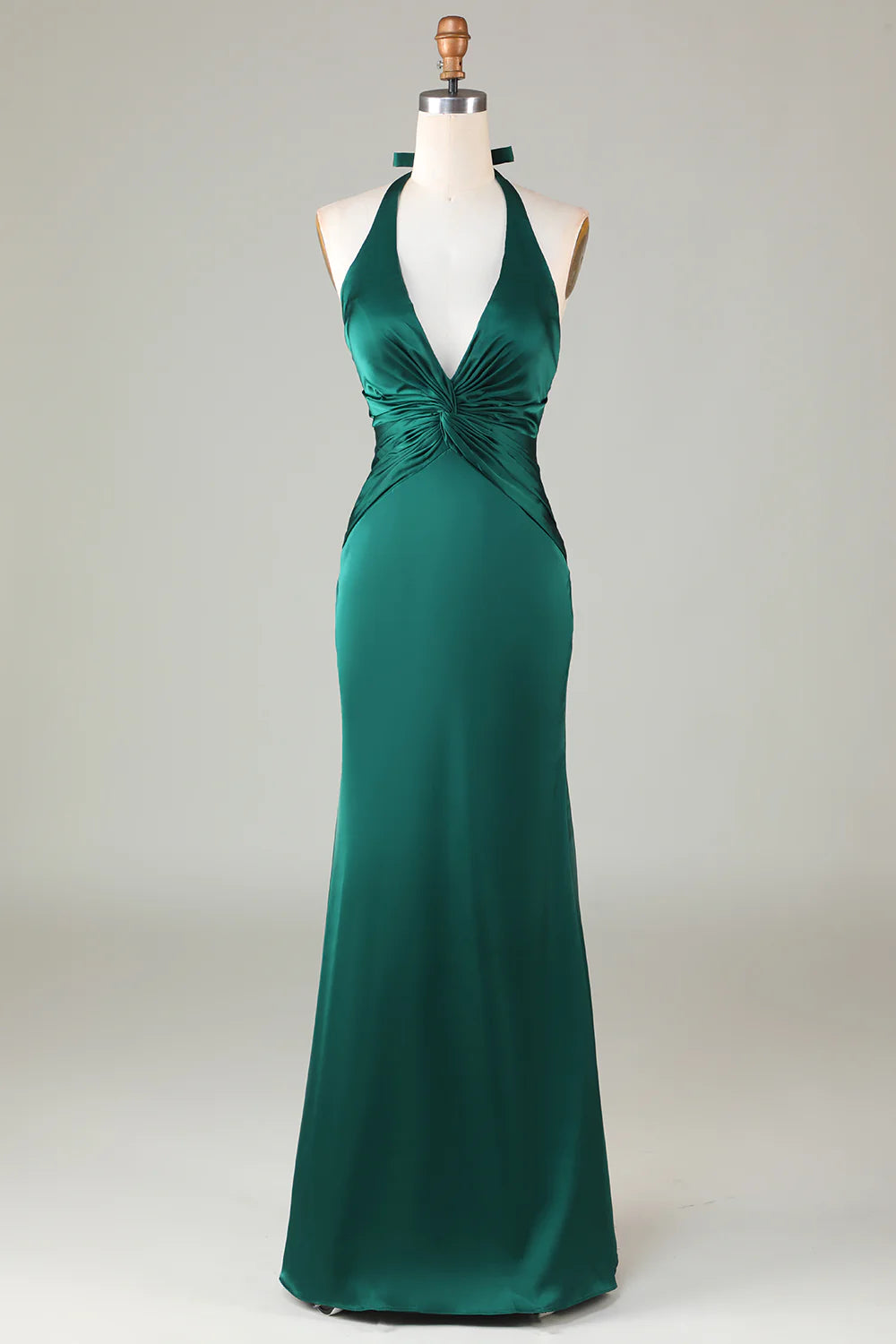 Simple beautiful generous and full of charm Mermaid Halter Dark Green Long Satin Bridesmaid Dress