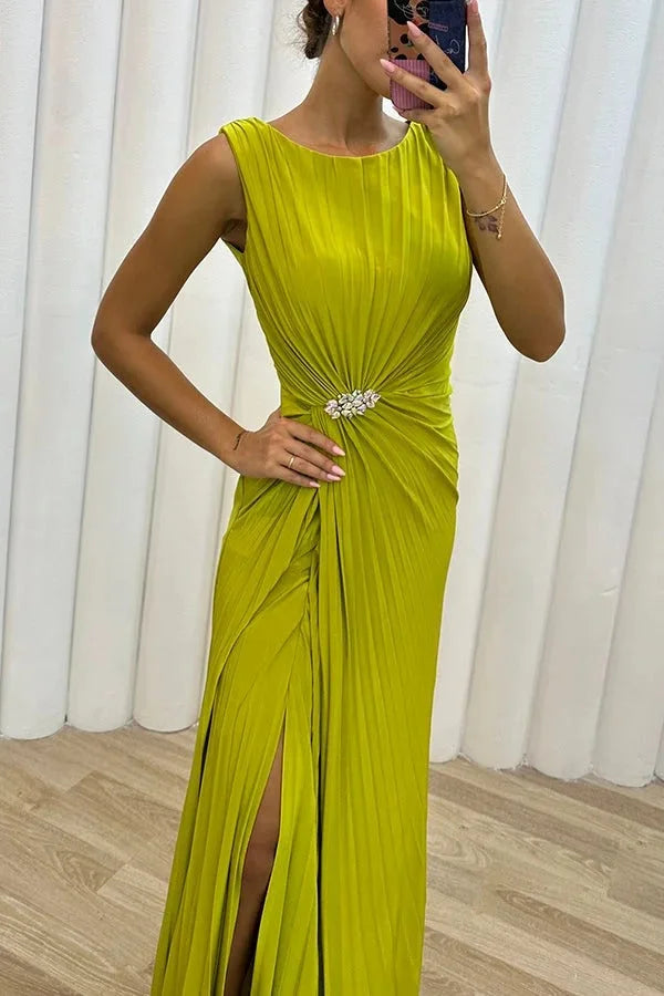 Pretty Special Pleated Embellished Slit Evening Maxi Dress Simple atmospheric beautiful and unique desi
