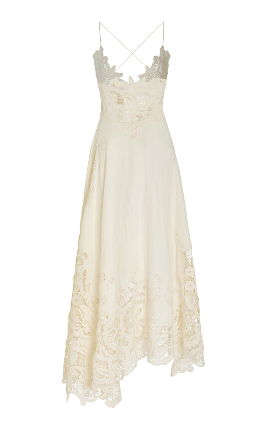 Embroidered Linen Midi Dress Full of charm simple and atmospheric