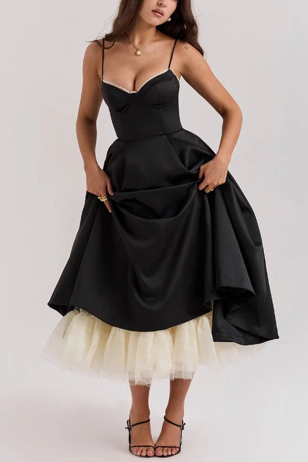 Suspender V-Neck Sleeveless Tutu Maxi Dress Simple atmospheric beautiful and unique desi