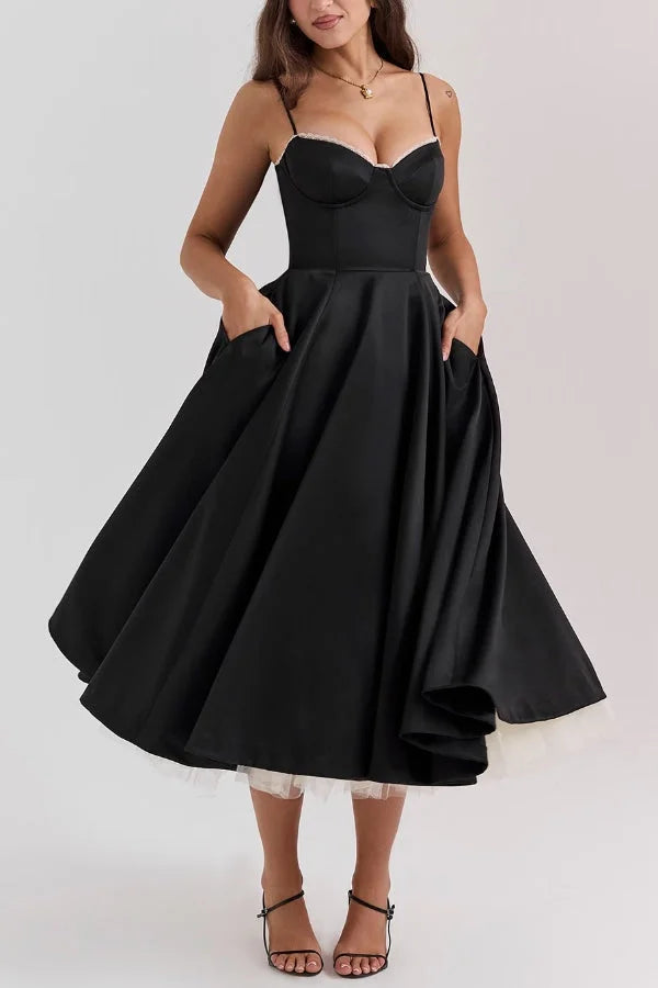 Suspender V-Neck Sleeveless Tutu Maxi Dress Simple atmospheric beautiful and unique desi