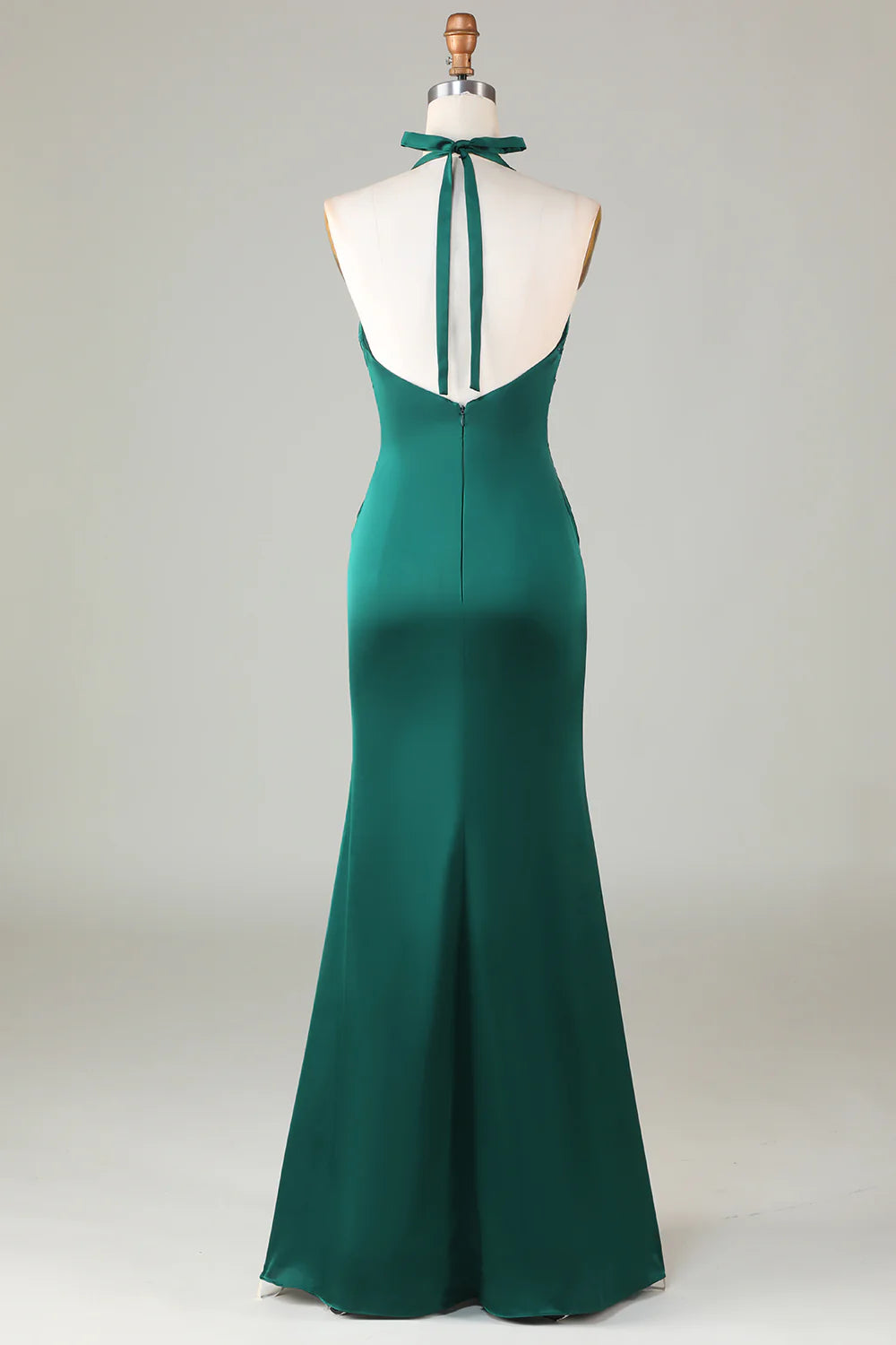 Simple beautiful generous and full of charm Mermaid Halter Dark Green Long Satin Bridesmaid Dress