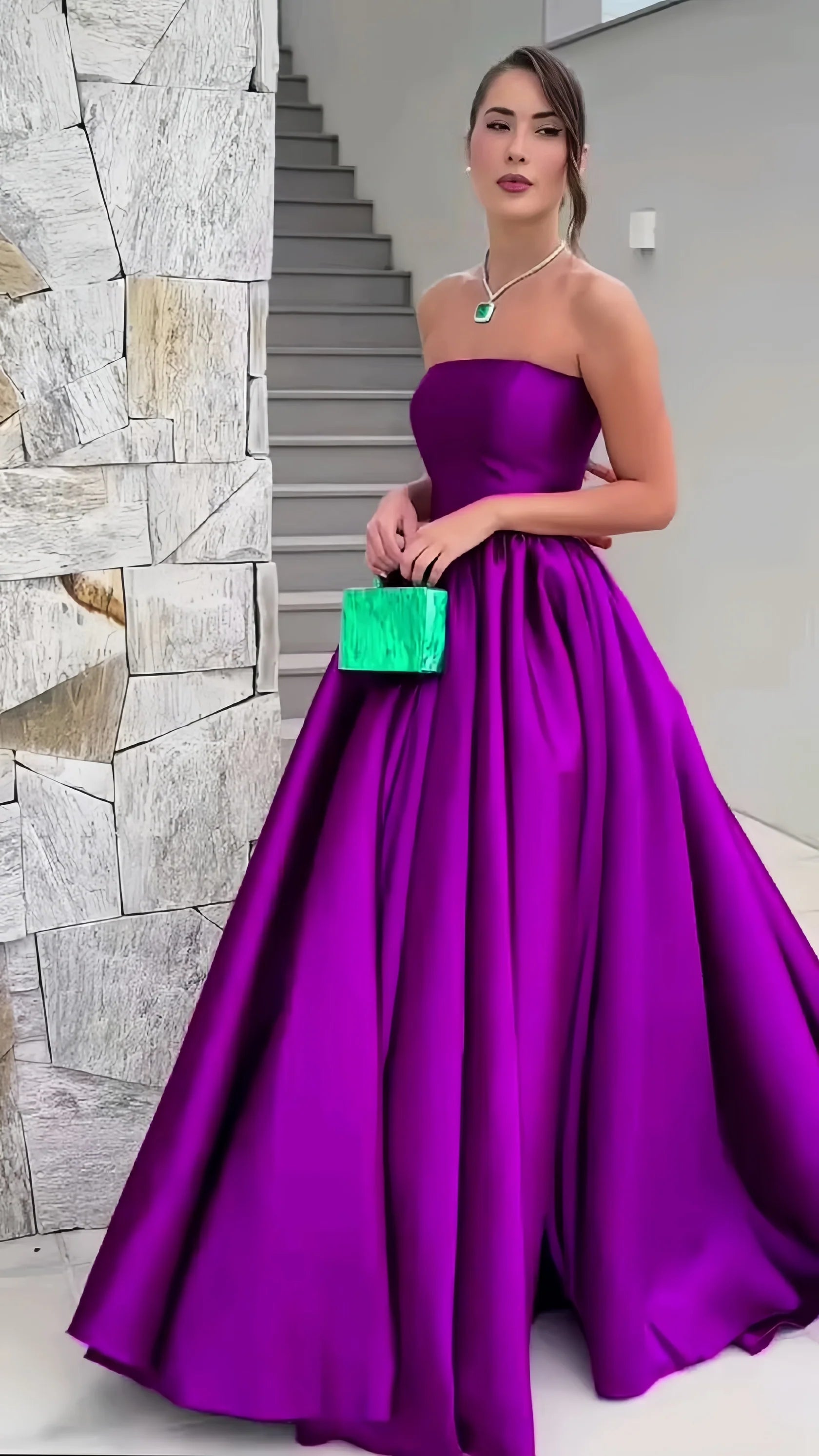 Purple Strapless A-Line Prom Dress Long Formal Dress