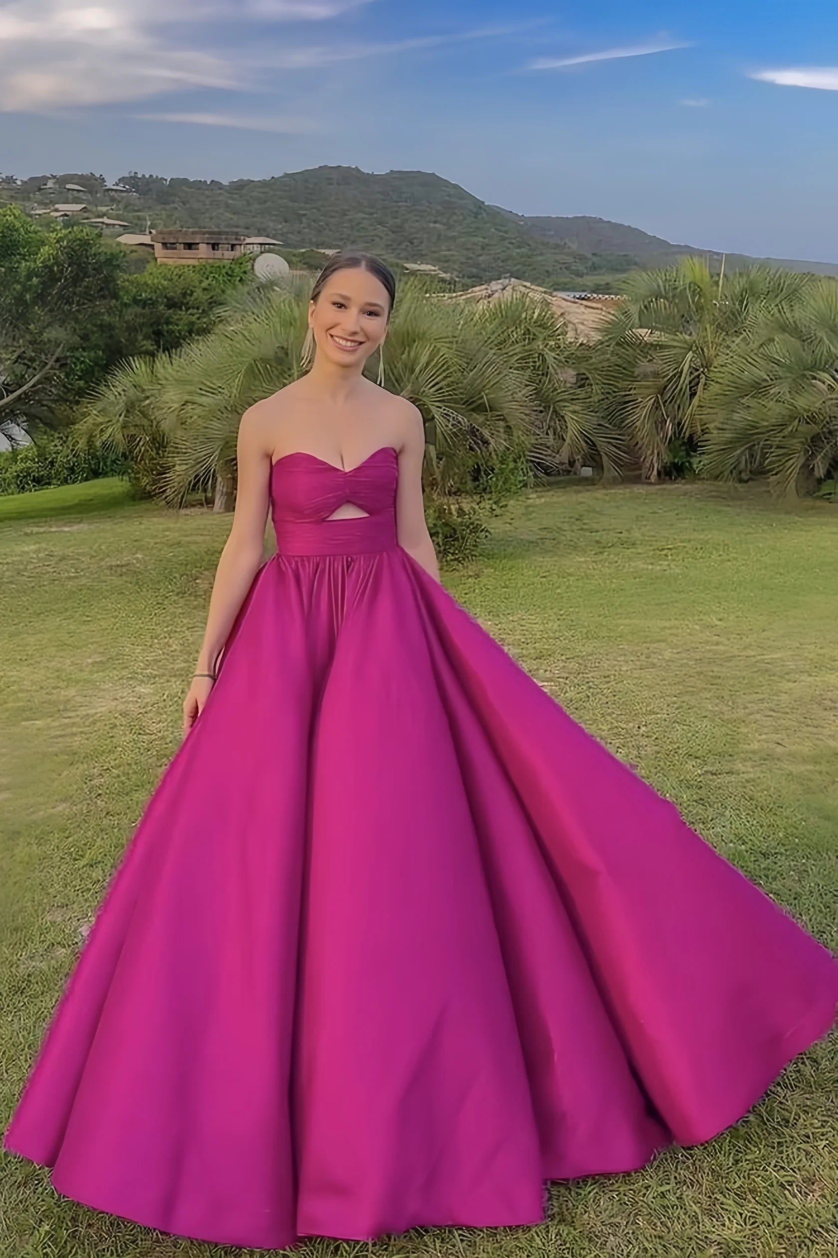 Sexy Mermaid Long Prom Sweetheart A-Line Fuchsia Evening Party Dress