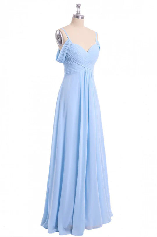 Periwinkle Off-the-Shoulder Sweetheart Bridesmaid Dress Simple gentle grand and beautiful