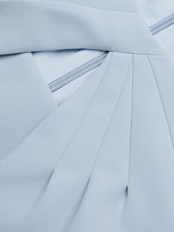 Light Blue Ruched Boat Neck Half Sleeve Sheath Midi Dress