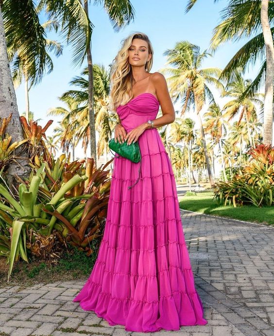 A line long prom dress fuchsia evening dress
