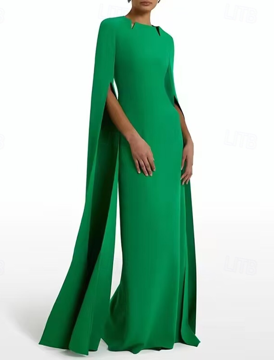 Trumpet Evening Gown Elegant Dress Evening Party Black Tie Gala Floor Length Long Sleeve Scalloped Neckline Wednesday Family Cotton Blend Backless with Slit Double Slit