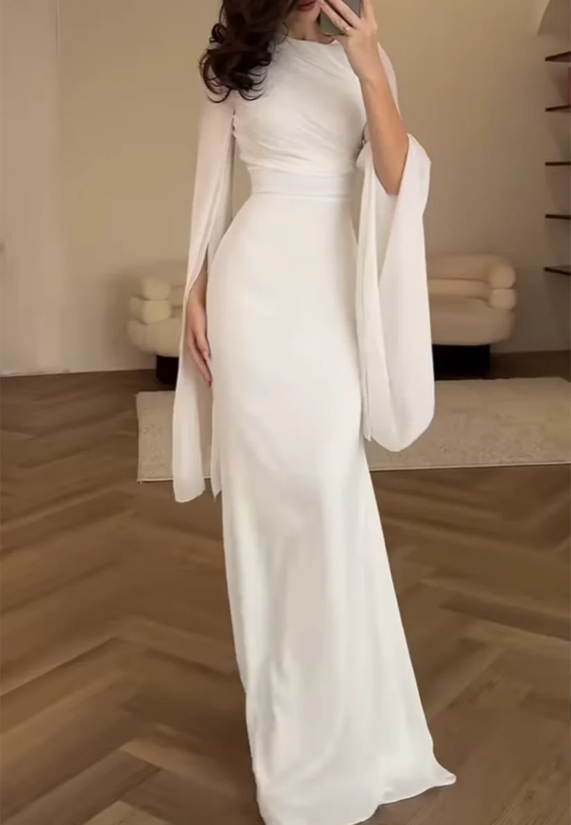 Scoop Long Sleeves Sleek Mermaid Formal Dress simple gentle atmospheric and unique desi Bring summer colors to enhance whiteness