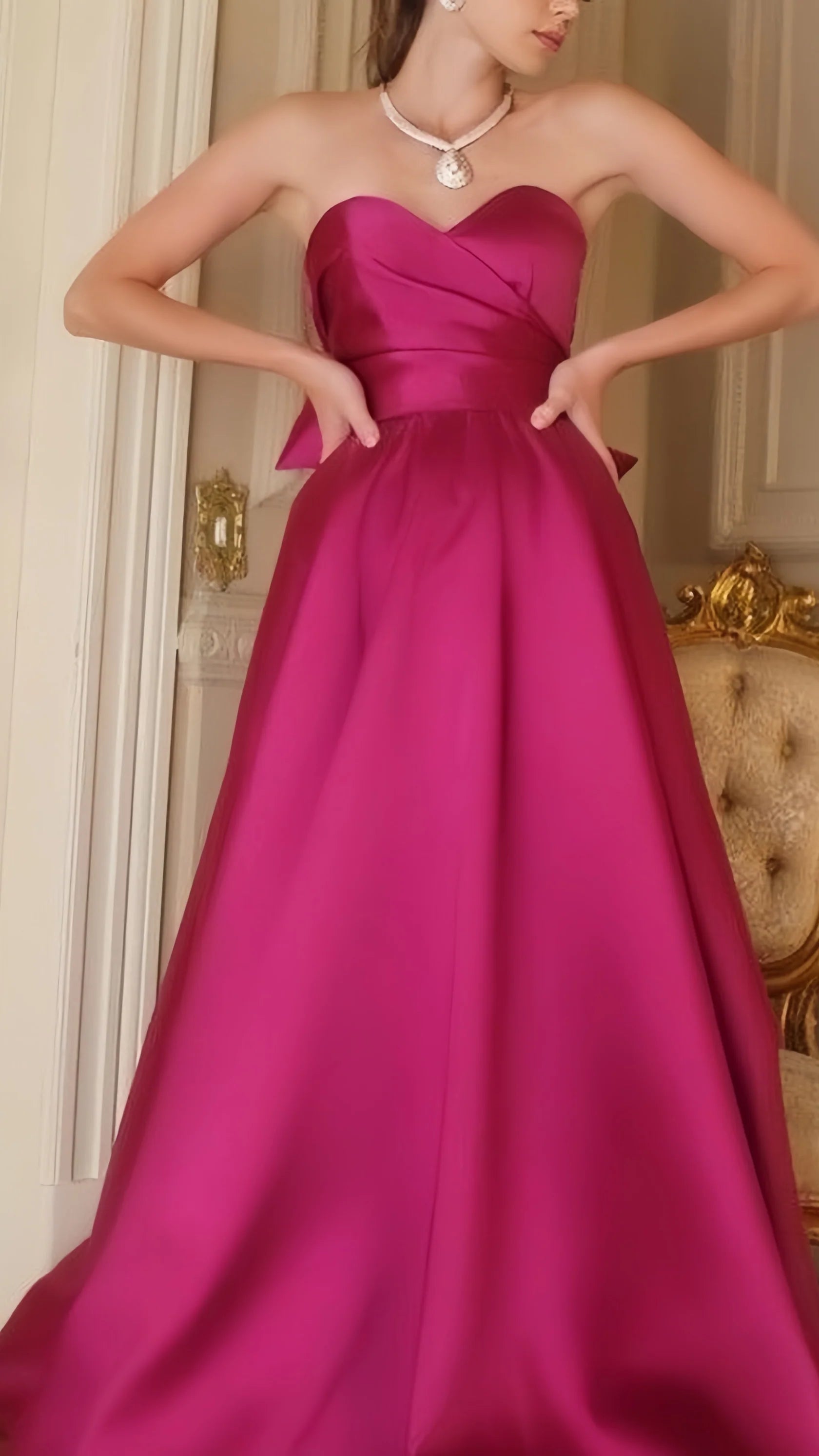 Sexy Mermaid Long Prom Fuchsia Sweetheart A-Line Satin Long Prom Dress
