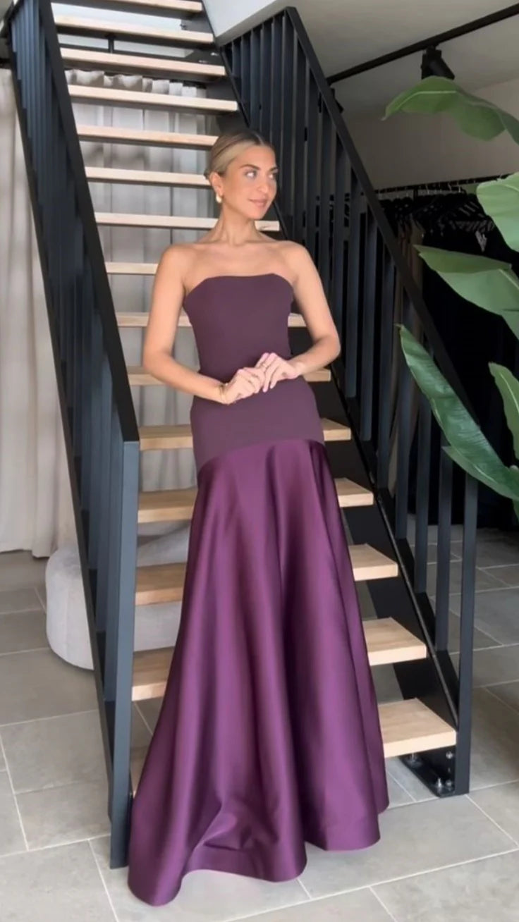 Sexy Mermaid Long Purple Strapless Bodycon Prom Dress Prom Dress