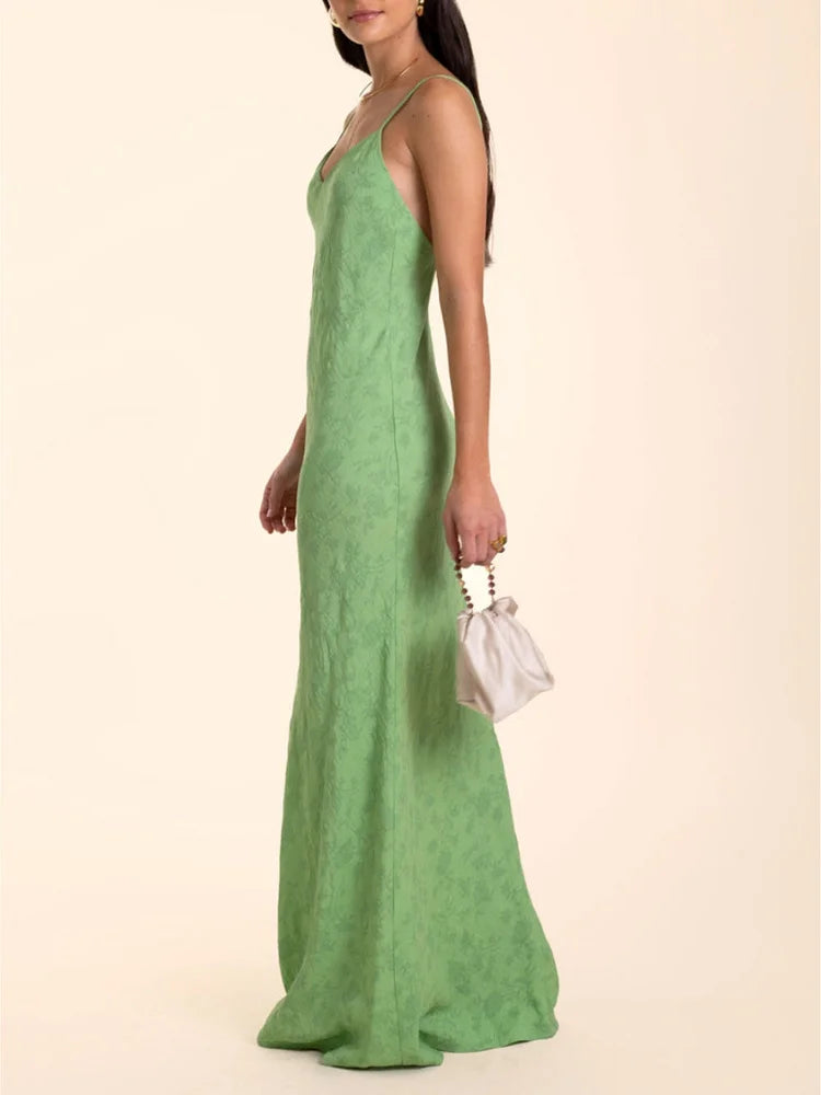 Elegant Lime Green Jacquard V-Neck Maxi Dress Simple atmospheric beautiful and unique desi