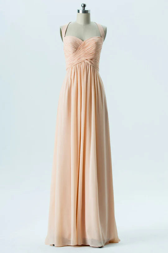 Chiffon Halter Backless Bridesmaid Dress Gentle beautiful and generous