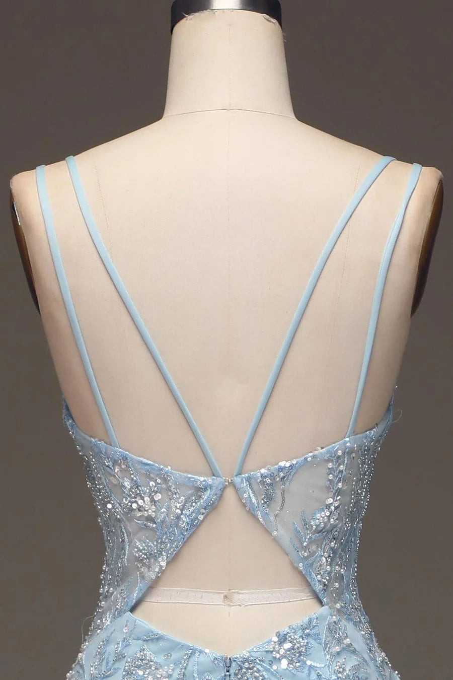 Spaghetti Strap Sleeveless Mermaid Appliques Long Prom Dress With Front Split