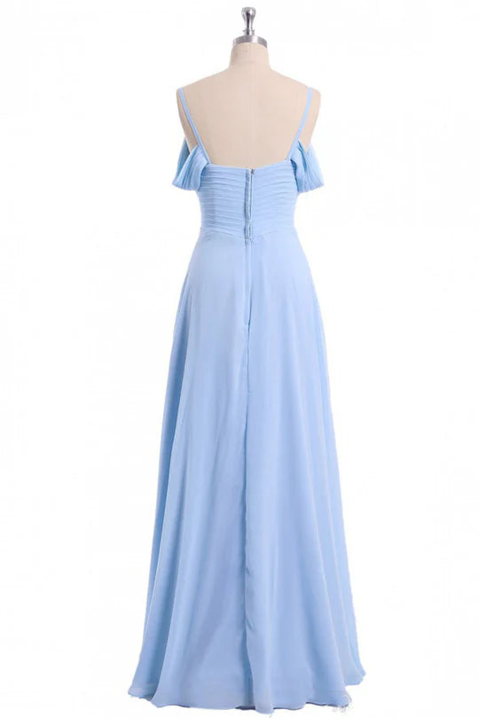 Periwinkle Off-the-Shoulder Sweetheart Bridesmaid Dress Simple gentle grand and beautiful