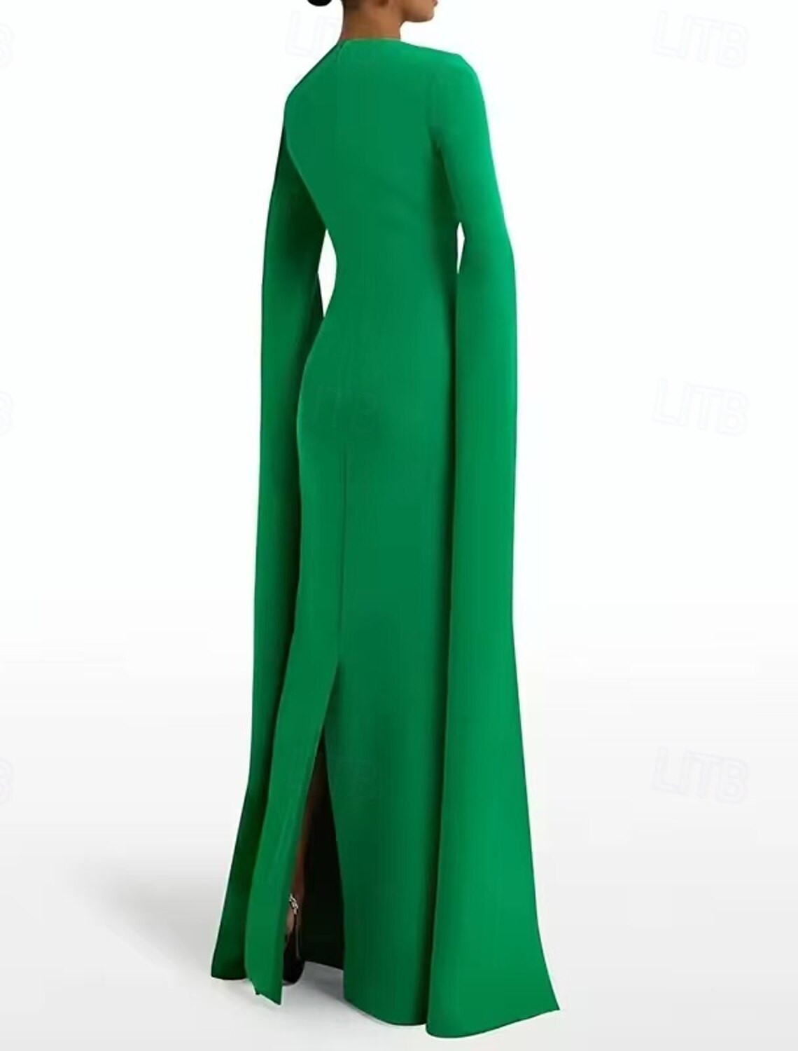 Trumpet Evening Gown Elegant Dress Evening Party Black Tie Gala Floor Length Long Sleeve Scalloped Neckline Wednesday Family Cotton Blend Backless with Slit Double Slit