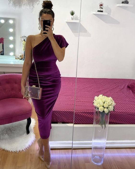 Simple purple long prom dress evening dress