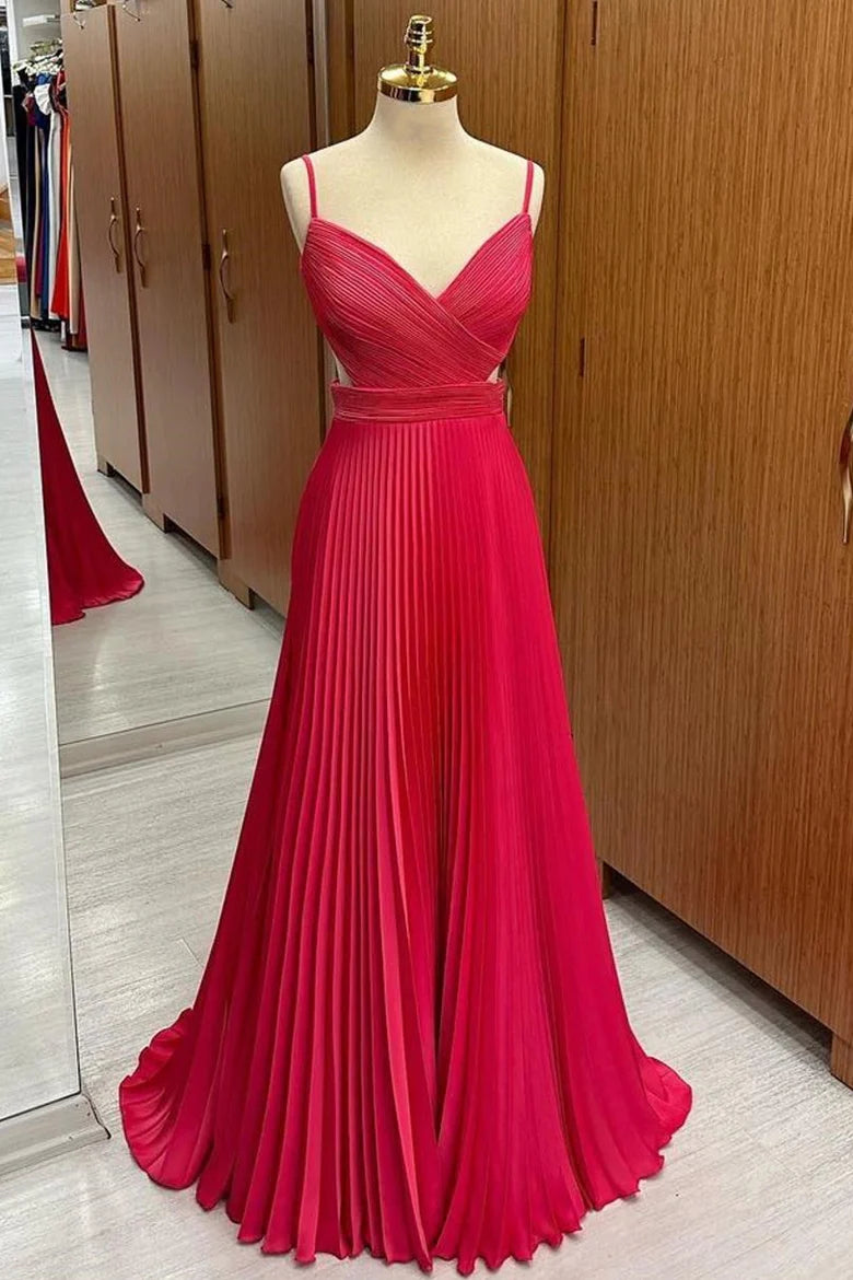 Surplice Neck Pleated Maxi DressHot Pink Simple gentle grand and beautiful