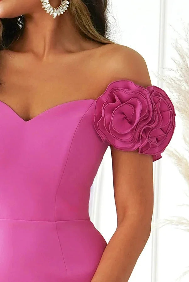 My Type Flower Detail Sweetheart Neck Strapless Slit Midi Dress Simple atmospheric beautiful and unique desi