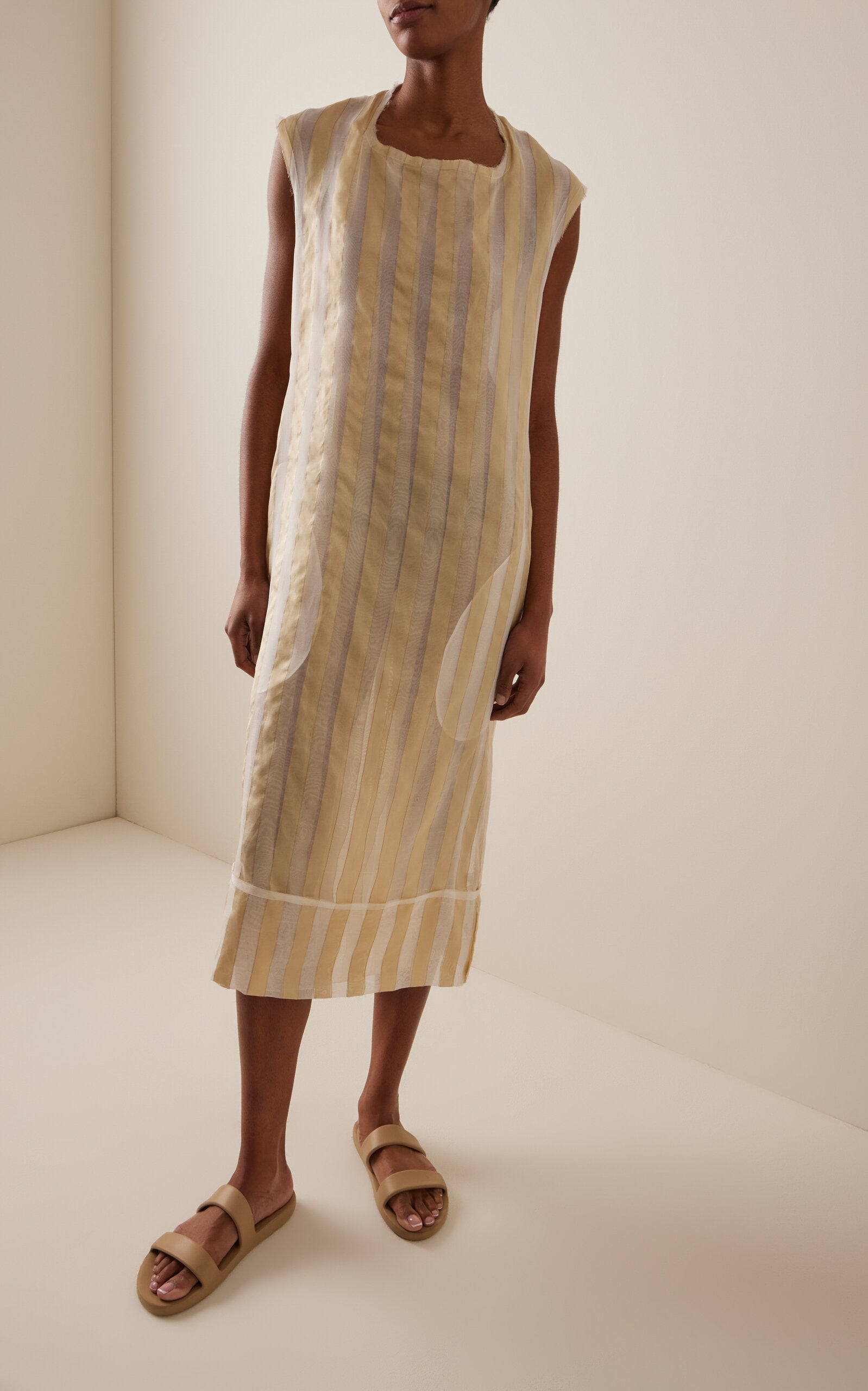 Striped Silk Midi Dress Full of charm simple and atmospheric