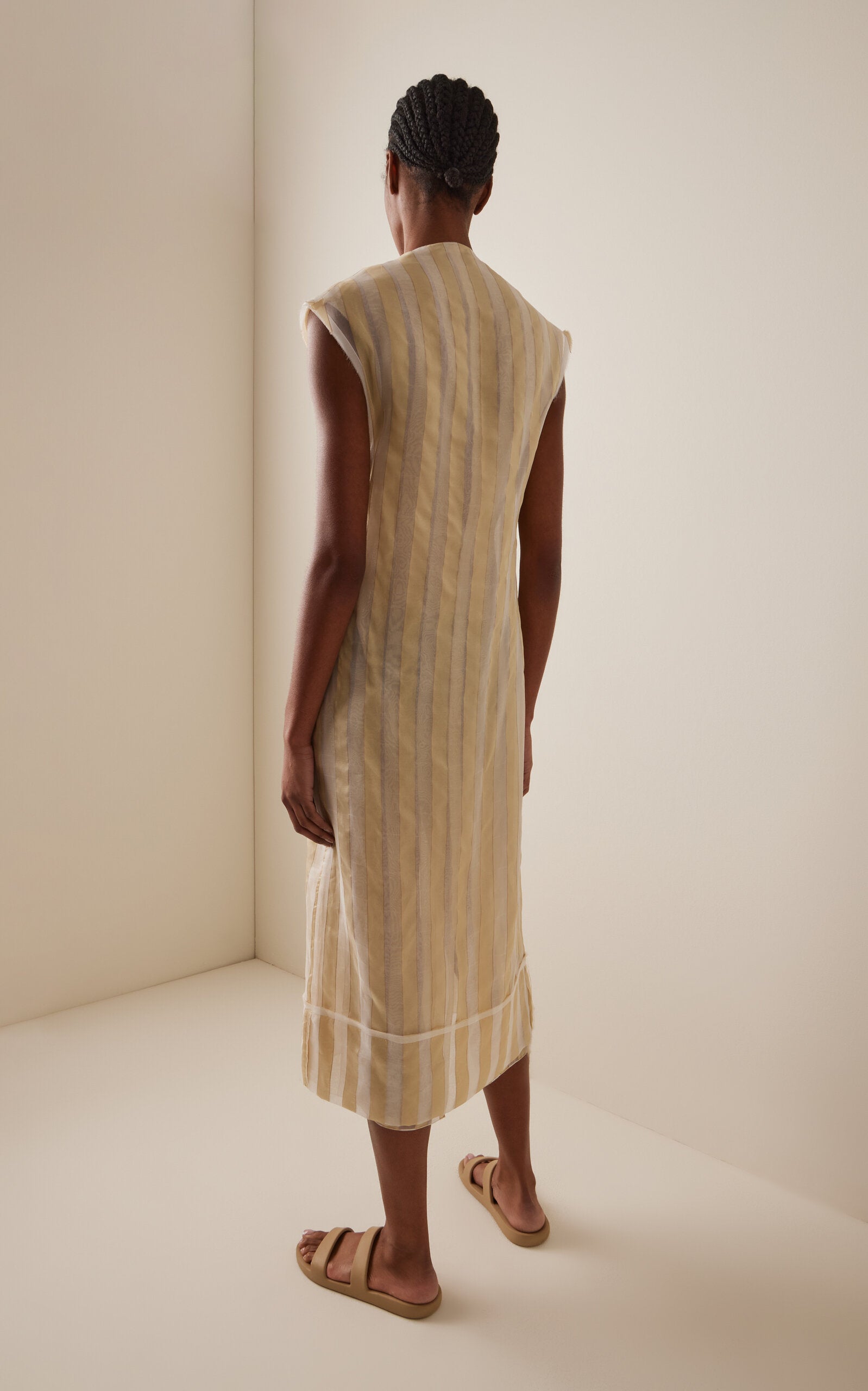 Striped Silk Midi Dress Full of charm simple and atmospheric