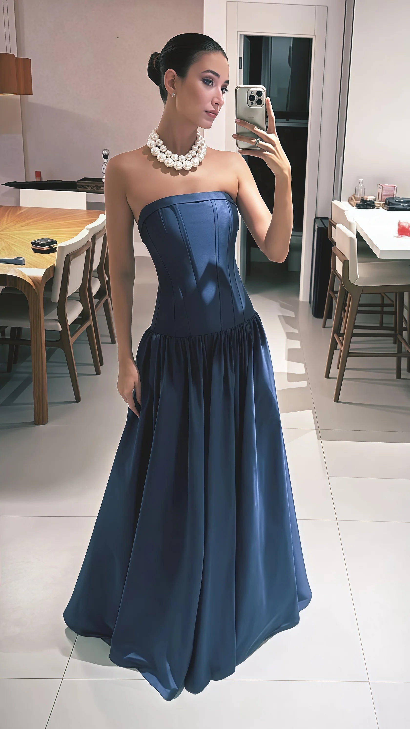 Sexy Mermaid Navy Blue Strapless Long Prom Dress Prom Dress