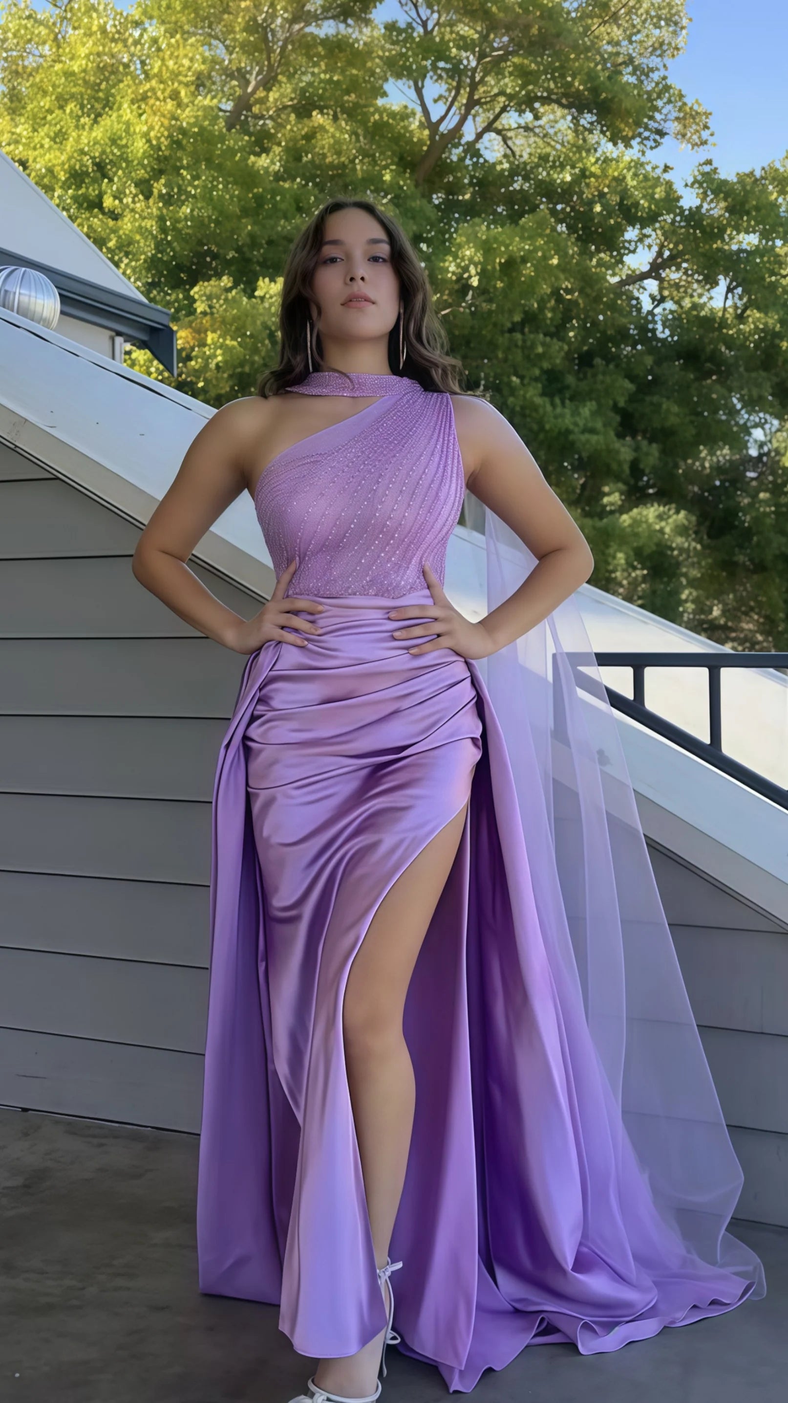 Sexy Mermaid Lilac Halter Sheath Prom Dress With Side Slit Prom Dress