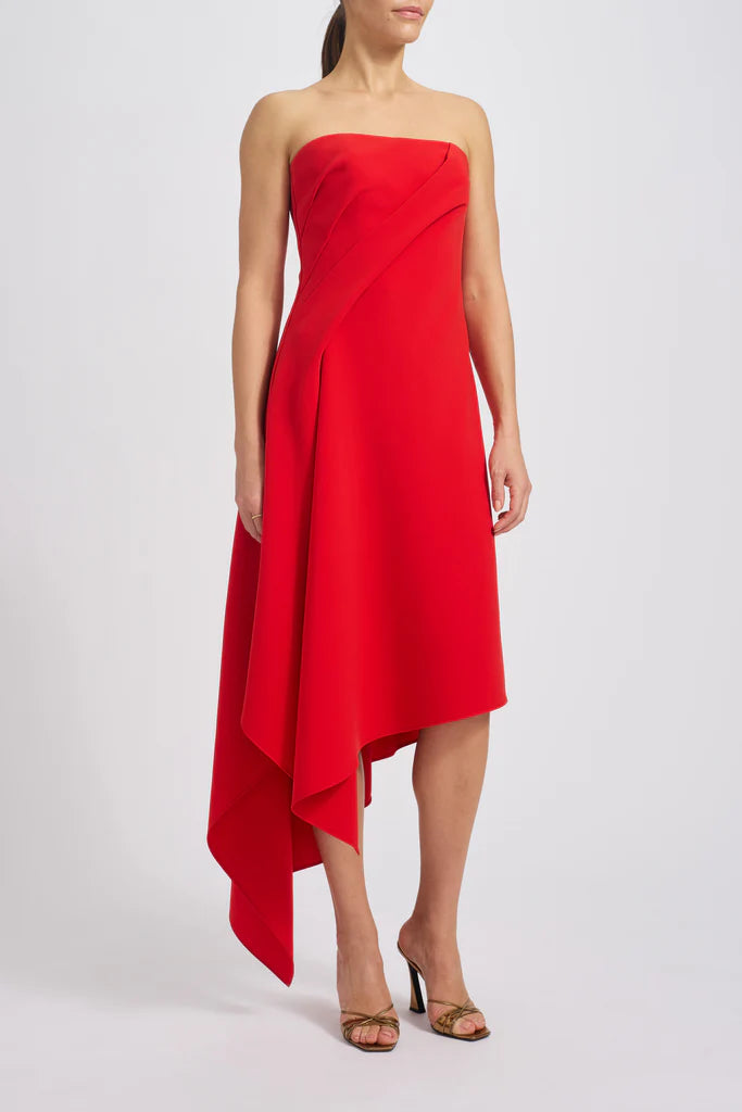 Italian stretch crepe asymmetric handkerchief strapless dress spheric beautiful and unique desig