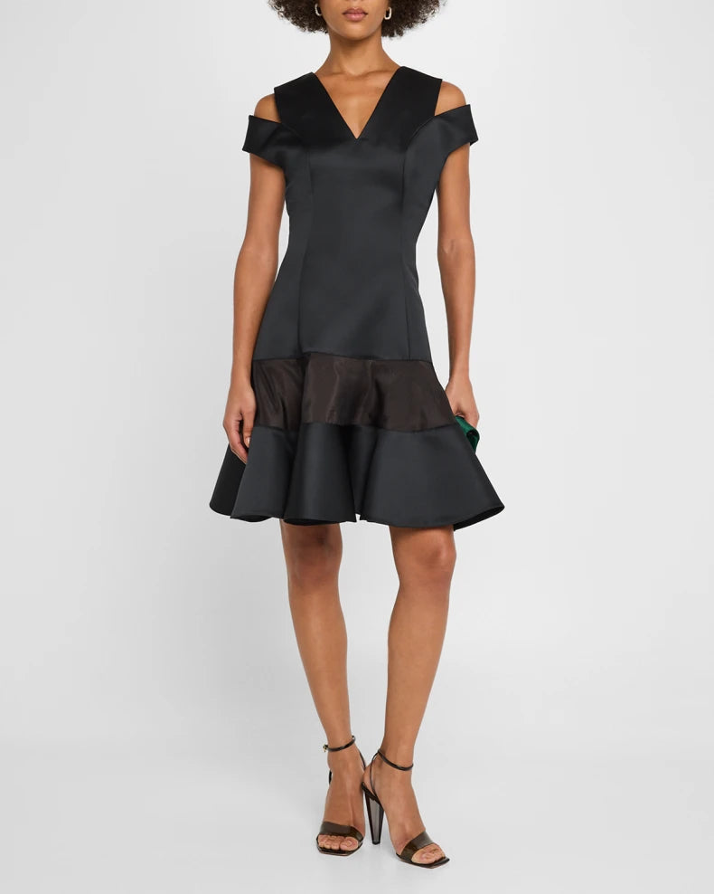 Shoulder Cut Out Flounce Satin Organza Dress Gown Charming and unique design Beautiful generous simple